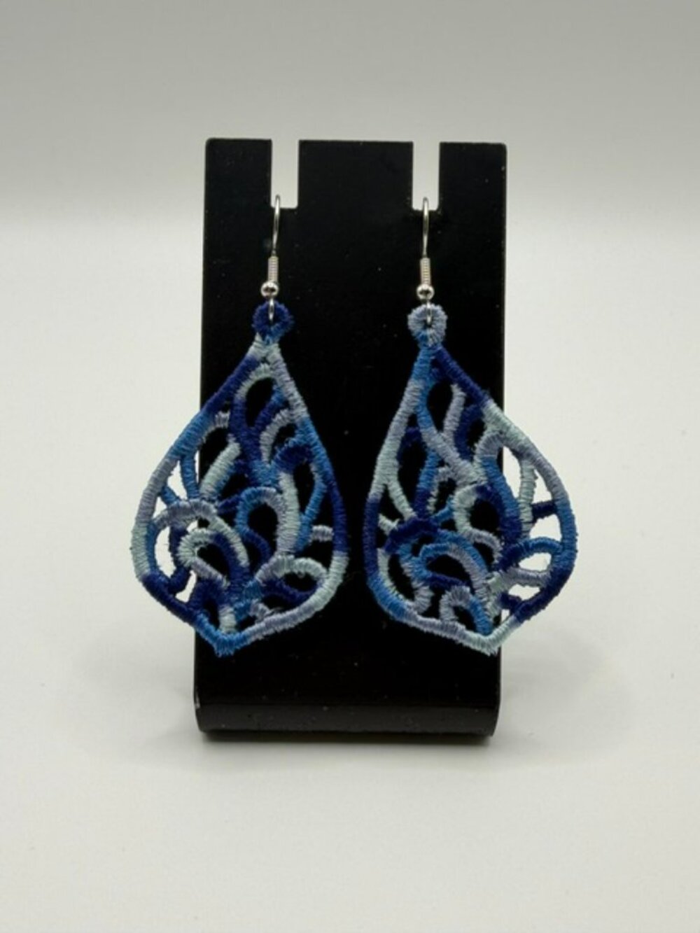 Homemade Varigated Blue Lace Teardrop Earrings